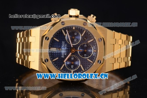 Audemars Piguet Royal Oak Chronograph Swiss Valjoux 7750 Automatic Yellow Gold Case/Bracelet with Blue Dial Stick Markers (EF) - Click Image to Close